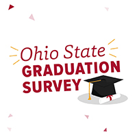 Graduation Survey-Ohio State with a cap and gown and confetti